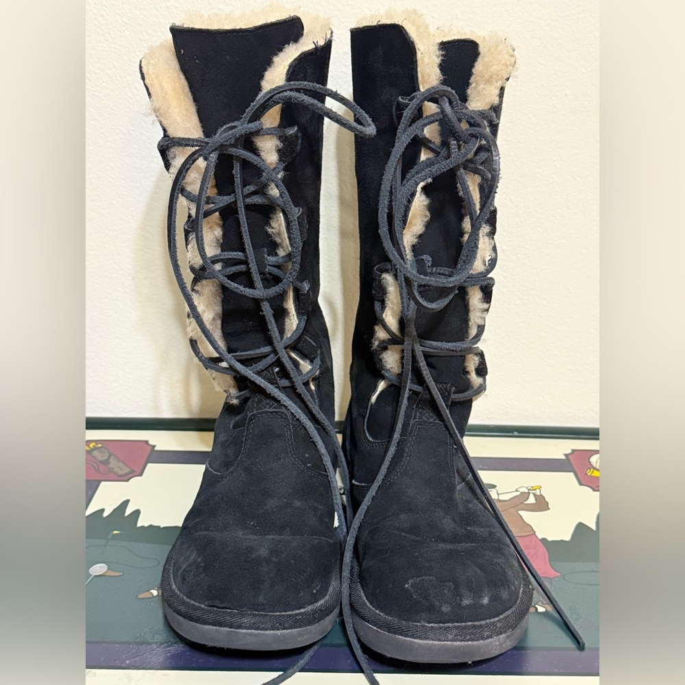 UGG Whitley Tall Lace‎ Up Boots in Black Size 9